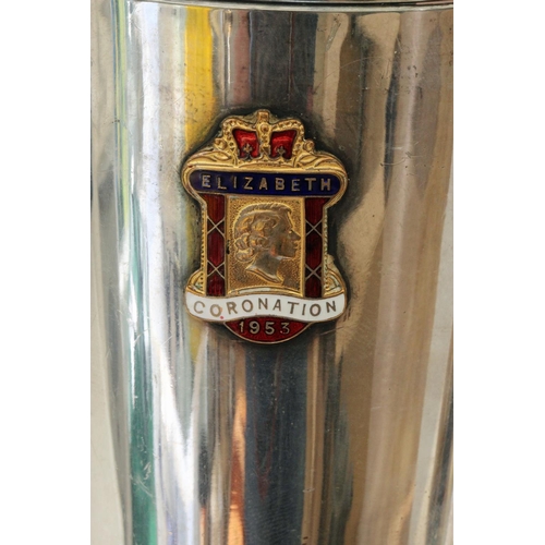 453 - Elizabeth II 1953 Commemorative Coronation Silver Plated with Enamel Cartouche Beaker by Walker & Ha... 