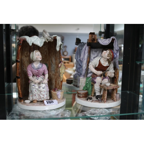 108 - Paul- Louis Cyffle 1724 - 1806 Belgian Pair of Rare Pottery figures entitled The Savetier & Ravaudeu... 