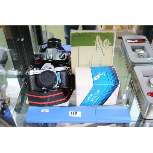 119 - Pentax Asahi K1000 35mm Camera, Cased Slide rule and a Tokina SZ-X 210
