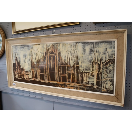 140 - Large Framed 1970s Oil board depicting Piazza Del Duomo Milan signed to bottom right Collinson. 112 ... 