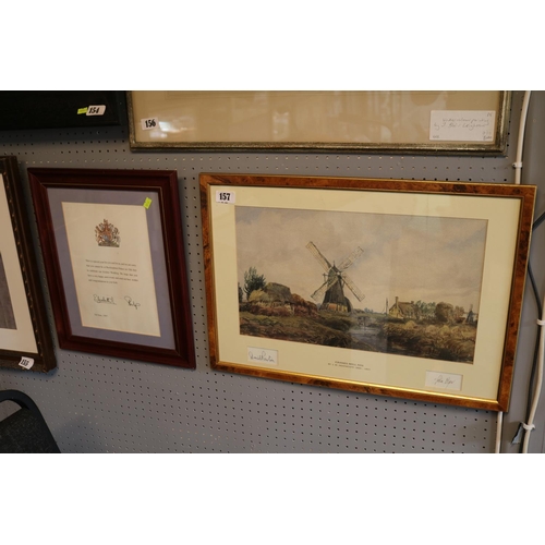 157 - Cranes Mill Fen by J M Heathcote 1800 - 1891 Print signed by David Renton & John Major and a signed ... 