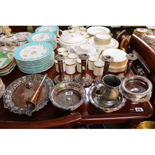 221 - Collection of assorted Silver plate to include Candlesticks, Wine coasters etc