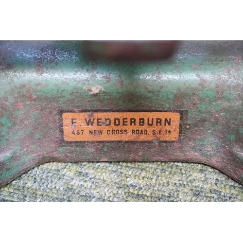 223 - F Wedderburn of London Cast Iron Kitchen scales and assorted Cast Iron Weights from 1/2lb to 4lb