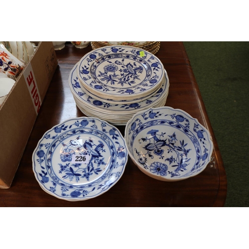 226 - Pair of Meissen Blue Onion dishes and a collection of Wedgwood Meissen design Dinner plates