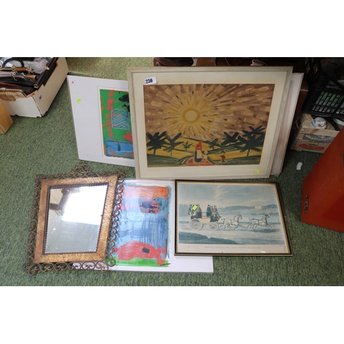 230 - Collection of assorted Framed pictures and prints and a Modern metal framed Mirror