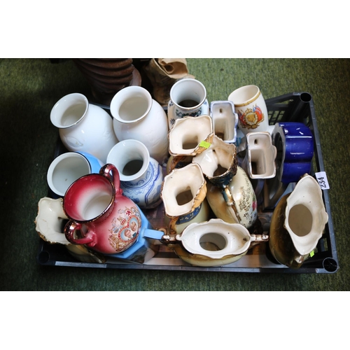 234 - Tray of assorted Edwardian and later Porcelain ceramics inc. a Clock with Garnitures