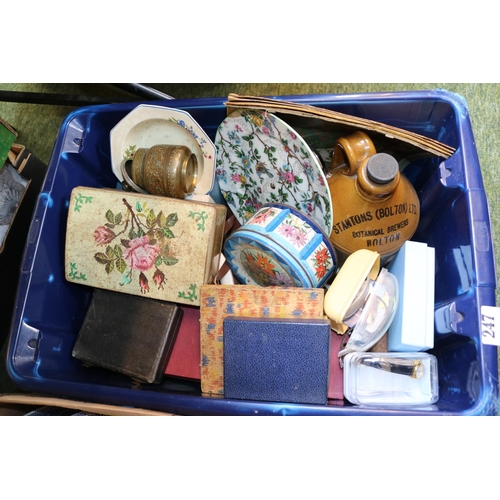 247 - Large box of assorted Ceramics and bygones to include watches, Royal Commemoratives etc