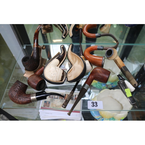 33 - Collection of Edwardian and later Pipes to include Meerschaum cased, Silver Fillagree Cigarette hold... 