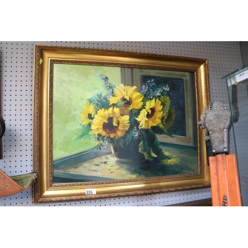 333 - Oil on canvas of Still life Sunflowers signed to bottom right