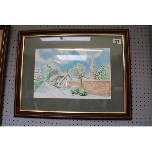 337 - Framed watercolour of a Local Winter street scene