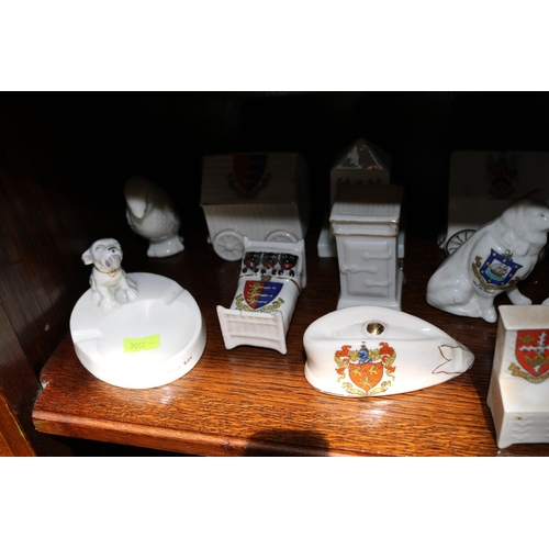 341 - Collection of Crested Military and other ornaments to include Bonzo the Dog, Avon Bottle etc