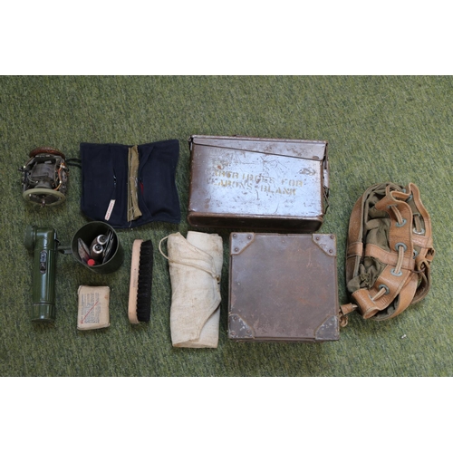 344 - 2 Ammo Boxes, Torch and assorted Military items