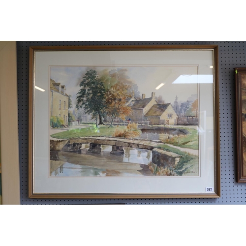 347 - Elizabeth Parr Framed watercolour of a stone bridge over river