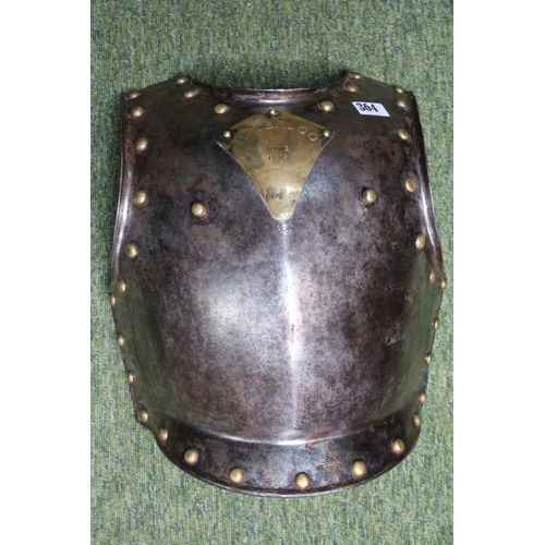 364 - Waterloo Breast Plate with applied plaque 'Waterloo 18th June 1815' with paper label ' 1st Empire Fr... 