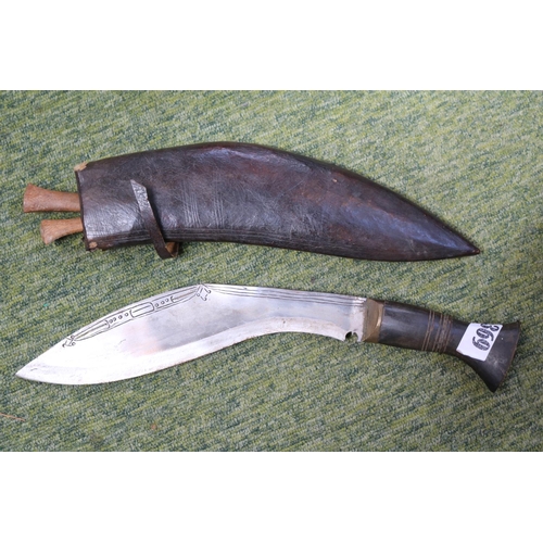 369 - Gurkha Khukri in scabbard with small blades 42cm in total length