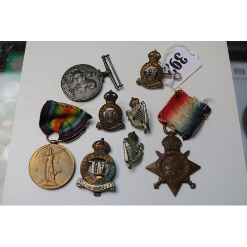 392 - 3 Medal WW1 Group 7395 Private T Swift S GDS and assorted Badges