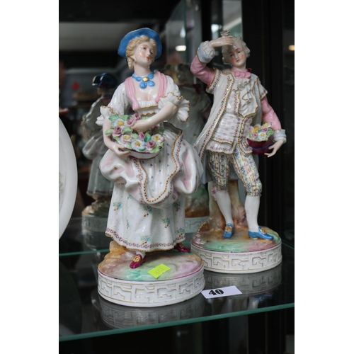 40 - 19thC French Meissen-pattern Bourdois et Bloch Paris figure of a man holding a Flower basket and a f... 