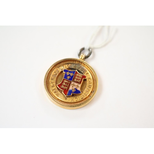 426 - Walker Celtic Medal Competition 9ct Gold enamelled with ring suspension Engraved Winners 1933-34. 7.... 