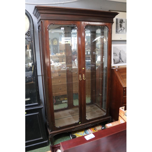 458 - Late Victorian Mahogany Bevel glazed tall two door cabinet on scroll feet (No Shelves) 120cm in Widt... 