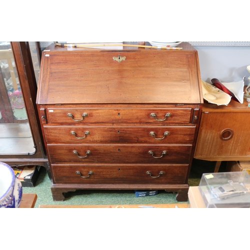 459 - Georgian Mahogany Fall front bureau with fitted interior over Brass drop handles