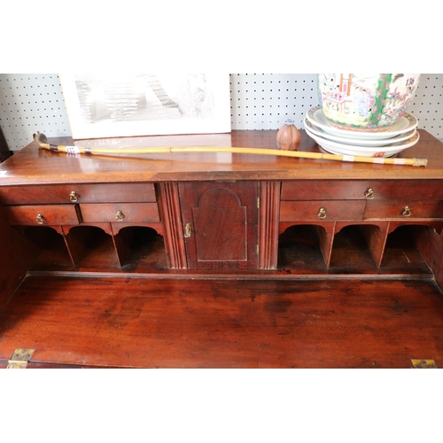 459 - Georgian Mahogany Fall front bureau with fitted interior over Brass drop handles