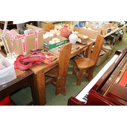 475 - Wings Pine Plank top kitchen dining table and a set of 4 chairs