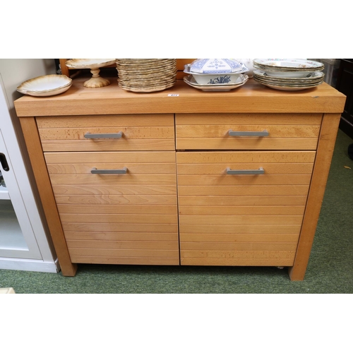 477 - Modern Beech Cabinet of 2 drawers with metal handles