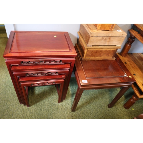 484 - Chinese Hardwood Square side table & Nest of 3 Chinese Hardwood Tables