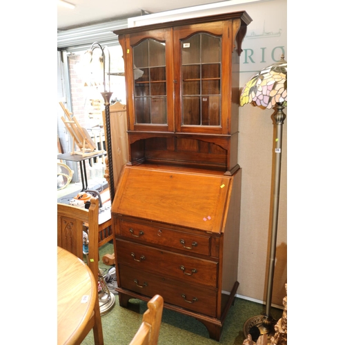 487 - Edwardian Bureau Bookcase with glazed leaded top