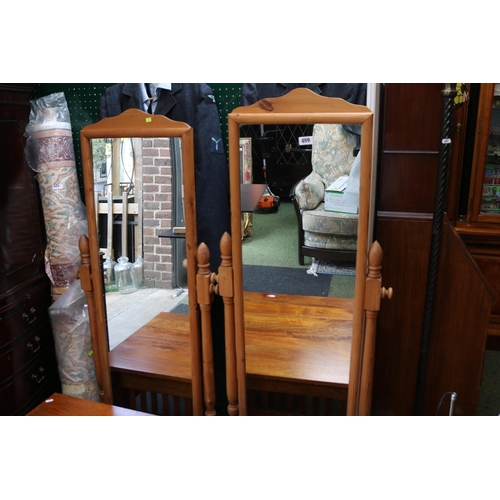 489 - 2Pine Cheval Mirrors with turned supports