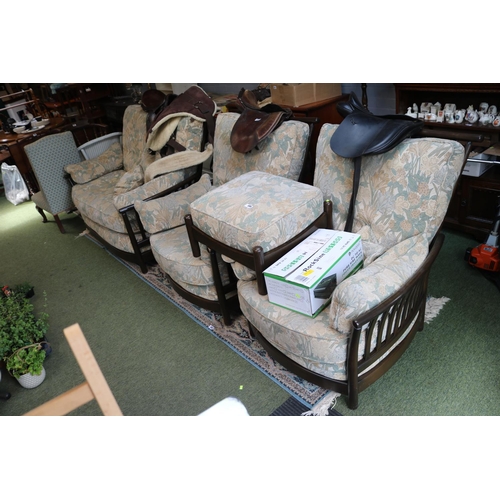 491 - Ercol Upholstered sofa suite comprising of 3 Piece suite and footstool