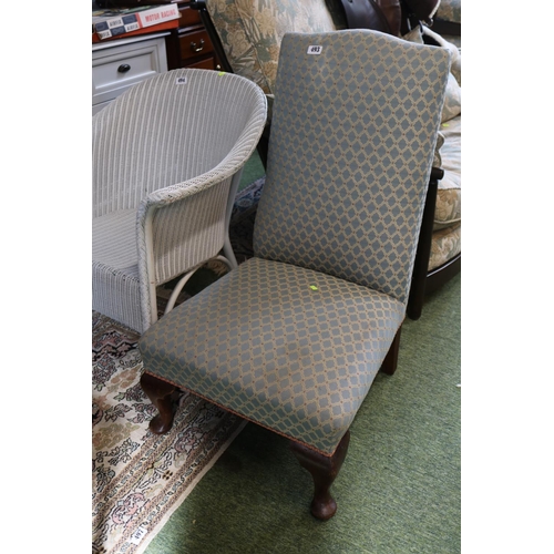 493 - Upholstered Low chair on mahogany cabriole legs