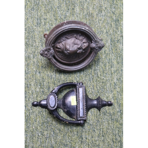 50 - Cast Iron Circular Lions face door knocker and a Regency style door knocker