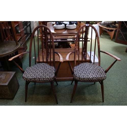 502 - Pair of Ercol Dark Elm Elbow chairs with upholstered seats