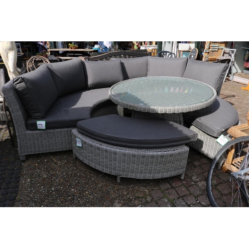 523 - Kettler Palma circular Garden table and sectional sofa suite with bench and cushions