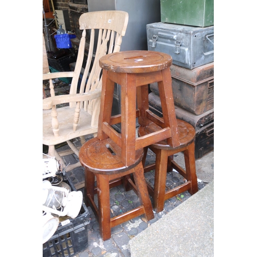 534 - Set of 3 Hardwood circular stools