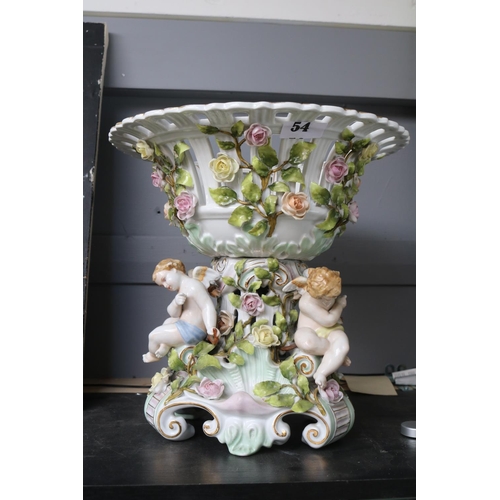 54 - Large Meissen Style Centrepiece decorated with Putti and Floral garnitures 30cm in Height