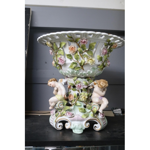 54 - Large Meissen Style Centrepiece decorated with Putti and Floral garnitures 30cm in Height