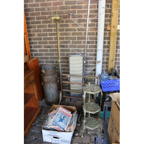 563 - Collection of assorted Bygones inc. Hat Stand, Letter rack, Brass plant stand etc