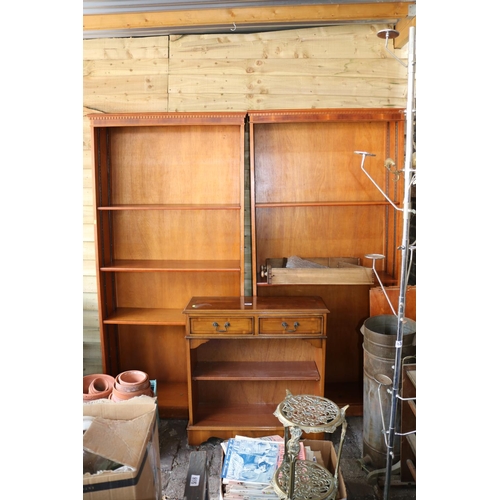 565 - 2 Large Yew Bookcases and a low bookcase