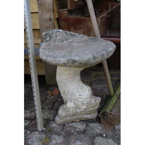 569 - Concrete Scallop Shell Bird Bath