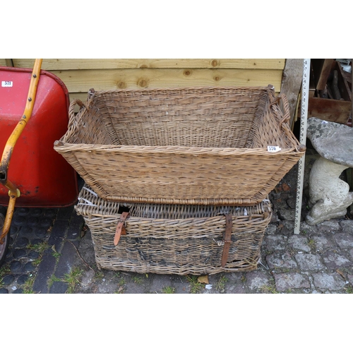 570 - Vintage Wicker Picnic basket and a Wicker two handled basket