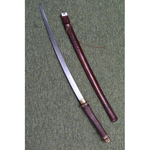 59 - Japanese Katana Sword with Bronze Tsuba. Blade Length 70cm, Total Length 98cm. With Scabbard