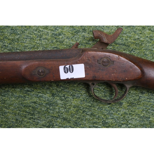 60 - 19thC Percussion Rifle with Walnut stock and Brass fittings. 111cm in Length