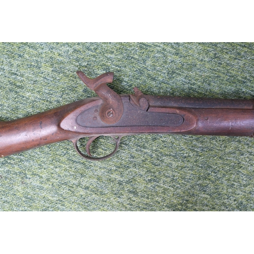 60 - 19thC Percussion Rifle with Walnut stock and Brass fittings. 111cm in Length