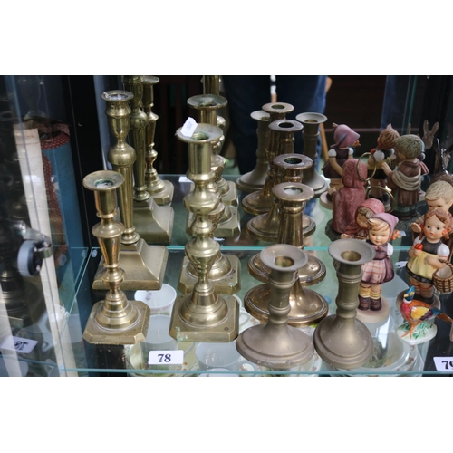 78 - Collection of assorted Brass Candlesticks 19thC and later (8)