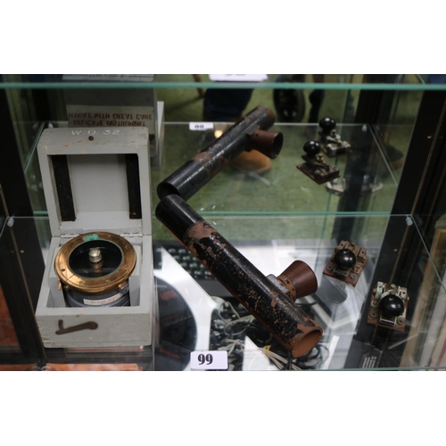 99 - Pair of Morse Code machines, WW1 Periscope and a Cased The Ontario Hughes Owens Co Aircraft Compass ... 