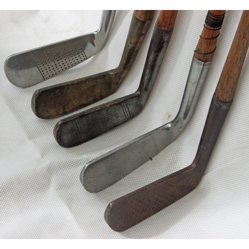 21 - Five Hickory Shafted Putters inc Spalding 