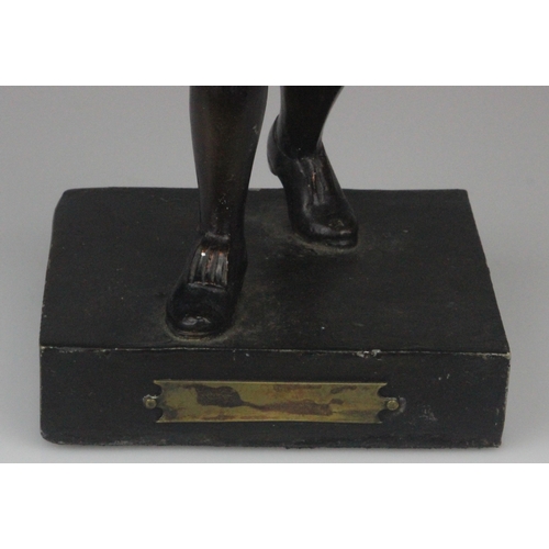 28 - 1930s trophy Cast Metal figure of a Golfer in full swing with patinated finish 28.5cm in Height