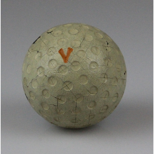 4 - Dunlop V Large Circles Golf Ball in Rare Makers Sack c1910. Dunlop V (orange) large flat shallow cir... 